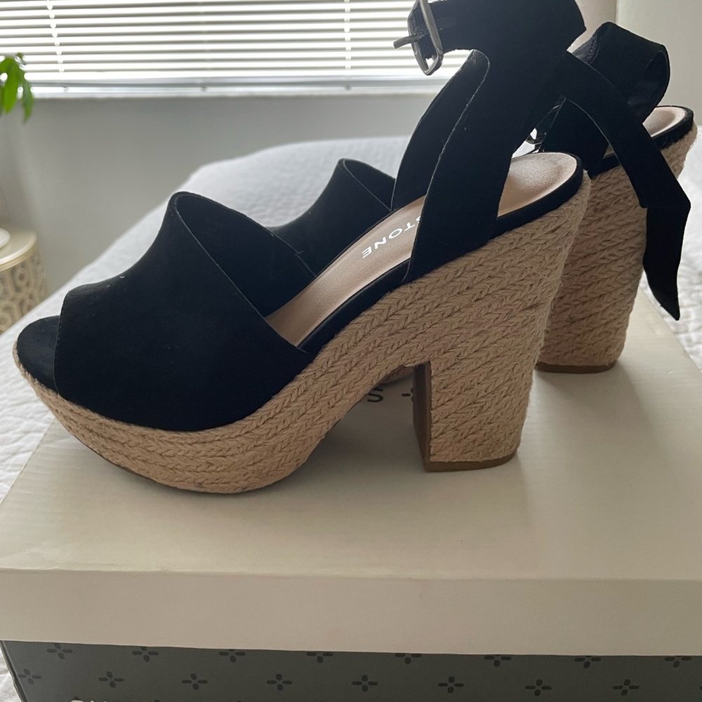 Sun + Stone Black Wedge Sandals